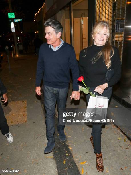 Peter Gallagher and Paula Harwood are seen on May 13, 2018 in Los Angeles, California.