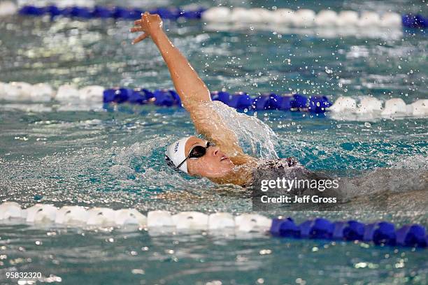 Katie Hoff swims the Backstroke portion of the Women's 400 IM Prelim during the Long Beach Grand Prix on January 17, 2010 in Long Beach, California.