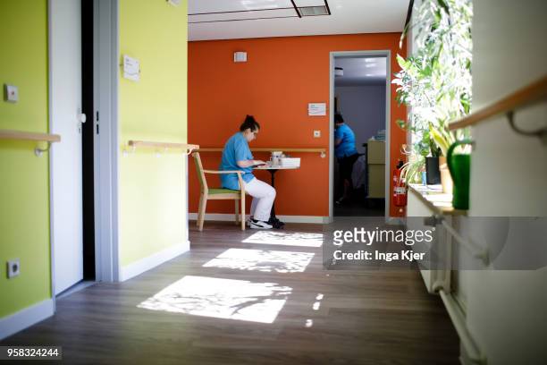 Employees of a nursing home during work on April 27, 2018 in Berlin, Germany.