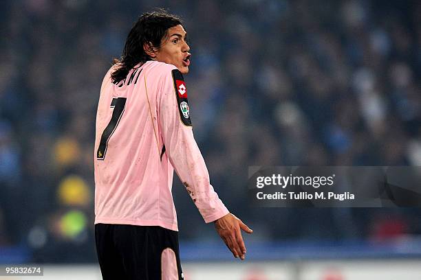 Edinson Cavani of Palermo shows his frustration during the Serie A match between SSC Napoli and US Citta di Palermo at Stadio San Paolo on January...