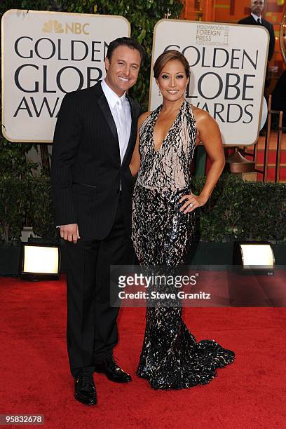 Actress Carrie Ann Inaba and guest arrive at the 67th Annual Golden Globe Awards at The Beverly Hilton Hotel on January 17, 2010 in Beverly Hills,...