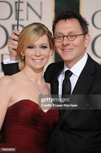 Actors Carrie Preston and Michael Emerson arrive at the 67th Annual Golden Globe Awards held at The Beverly Hilton Hotel on January 17, 2010 in...