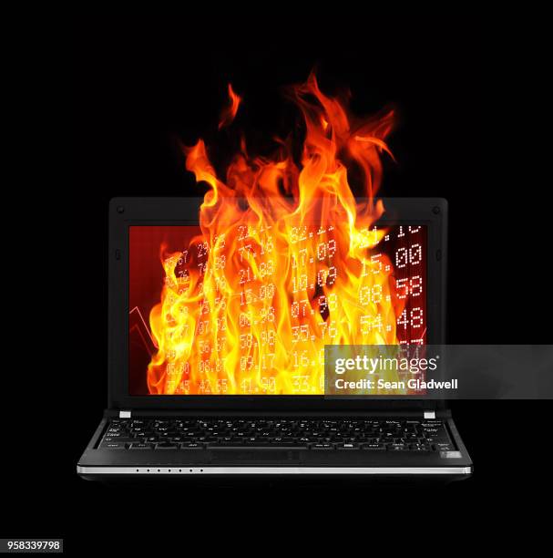 netbook on fire - laptop netbook stock pictures, royalty-free photos & images