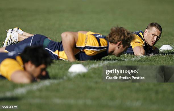 Matt Giteau looks on during a Brumbies Super-14 training session at Griffith Oval on January 18, 2010 in Canberra, Australia.