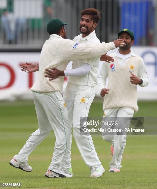 Mohammad Amir celebrates bowling Niall O'Brien on day four of the International Test Match at The Village, Dublin.