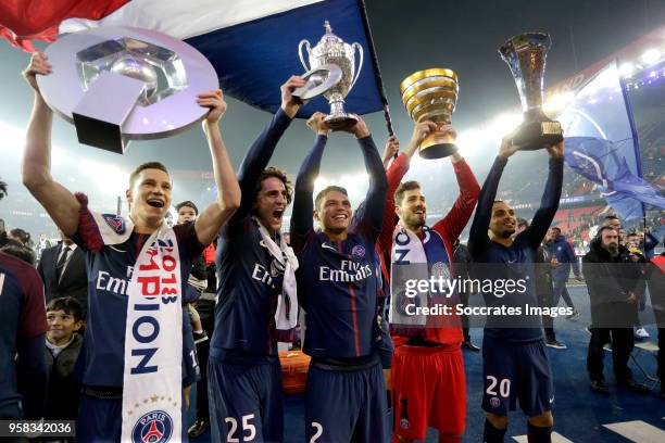 Julian Draxler of Paris Saint Germain, Adrien Rabiot of Paris Saint Germain, Thiago Silva of Paris Saint Germain, Kevin Trapp of Paris Saint Germain,...