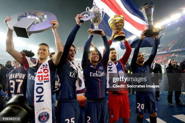 Julian Draxler of Paris Saint Germain, Adrien Rabiot of Paris Saint Germain, Thiago Silva of Paris Saint Germain, Kevin Trapp of Paris Saint Germain,...