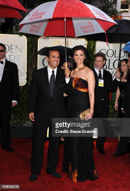 Los Angeles Mayor Antonio Villaraigosa and guest arrive at the 67th Annual Golden Globe Awards at The Beverly Hilton Hotel on January 17, 2010 in...