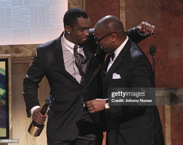 Andre Harrell presents honoree Sean "P. Diddy" Combs with an award during the 3rd annual BET Honors at the Warner Theatre on January 16, 2010 in...