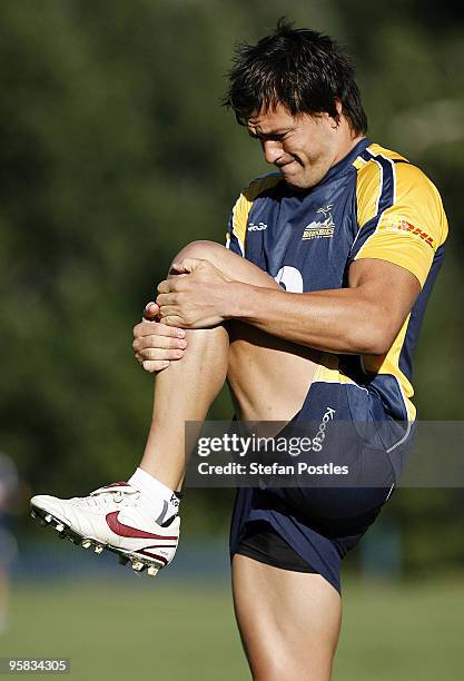 Adam Ashley-Cooper stretches during a Brumbies Super-14 training session at Griffith Oval on January 18, 2010 in Canberra, Australia.