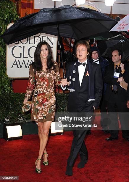 Nancy Shevell and musician Paul McCartney arrive at the 67th Annual Golden Globe Awards at The Beverly Hilton Hotel on January 17, 2010 in Beverly...