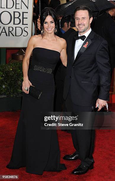 Actors Courteney Cox and David Arquette arrive at the 67th Annual Golden Globe Awards at The Beverly Hilton Hotel on January 17, 2010 in Beverly...