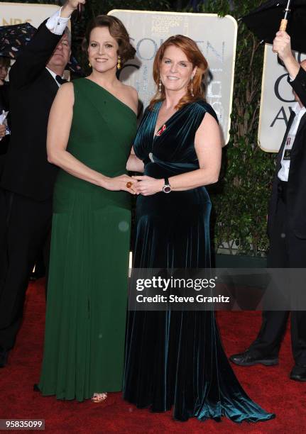 Actress Sigourney Weaver and Sarah Ferguson arrive at the 67th Annual Golden Globe Awards at The Beverly Hilton Hotel on January 17, 2010 in Beverly...