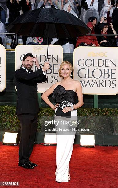 Actors Jon Hamm and Jennifer Westfeldt arrive at the 67th Annual Golden Globe Awards held at The Beverly Hilton Hotel on January 17, 2010 in Beverly...