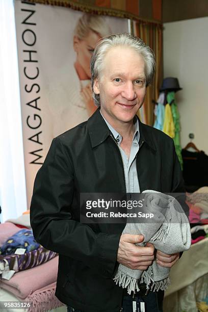 Personality Bill Maher visits the Magaschino display during the HBO Luxury Lounge in honor of the 67th annual Golden Globe Awards held at the Four...