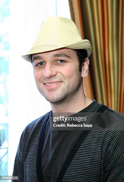 Actor Matthew Rhys poses at the Block Headwear display during the HBO Luxury Lounge in honor of the 67th annual Golden Globe Awards held at the Four...
