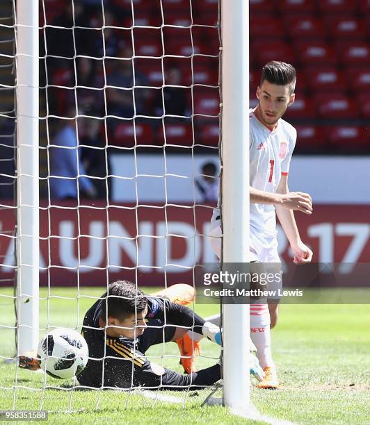 Alejandro Baena Rodriguez of Spain scores a goal during the UEFA European Under-17 Championship Quarter Final match between Belgium and Spain at on...