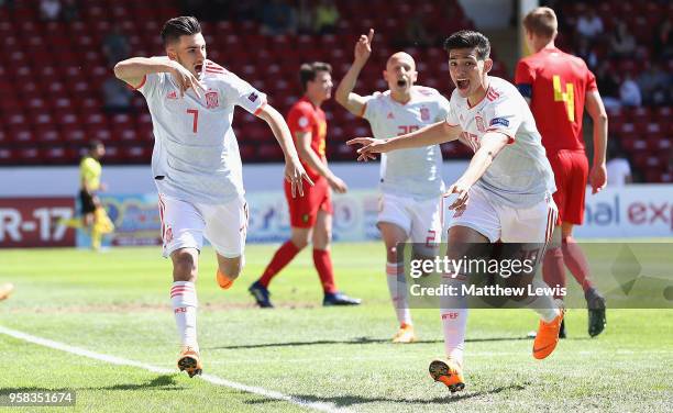 Alejandro Baena Rodriguez of Spain celebrates his goal during the UEFA European Under-17 Championship Quarter Final match between Belgium and Spain...