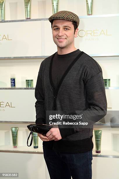 Actor Matthew Rhys visits the L'Oreal Paris suite during the HBO Luxury Lounge in honor of the 67th annual Golden Globe Awards held at the Four...