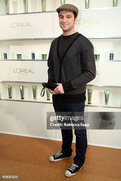 Actor Matthew Rhys visits the L'Oreal Paris suite during the HBO Luxury Lounge in honor of the 67th annual Golden Globe Awards held at the Four...