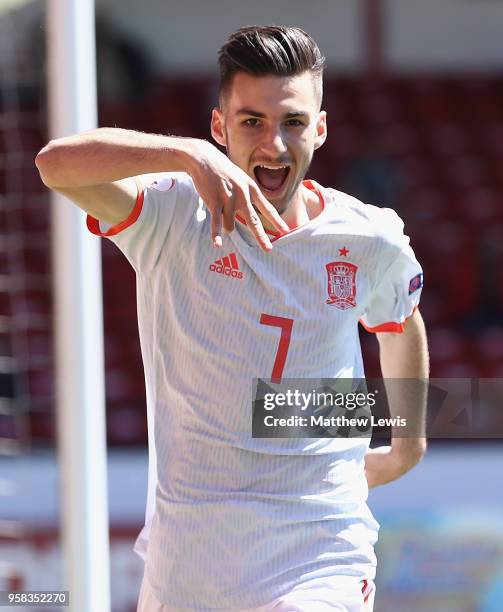 Alejandro Baena Rodriguez of Spain celebrates his goal during the UEFA European Under-17 Championship Quarter Final match between Belgium and Spain...