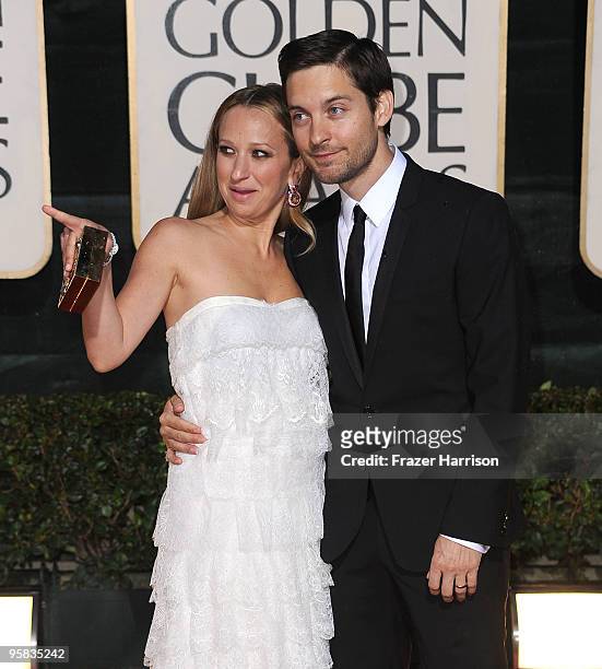 Jennifer Meyer-Maguire and actor Tobey Maguire arrive at the 67th Annual Golden Globe Awards held at The Beverly Hilton Hotel on January 17, 2010 in...
