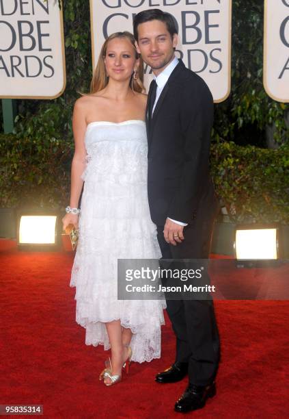Actor Tobey Maguire and wife Jennifer Meyer-Maguire arrive at the 67th Annual Golden Globe Awards held at The Beverly Hilton Hotel on January 17,...