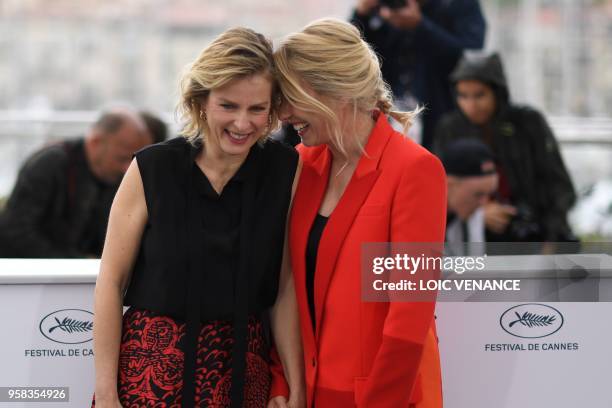 French actress Karin Viard and French actress and film director Andrea Bescond pose on May 14, 2018 during a photocall for the film "Little Tickles "...