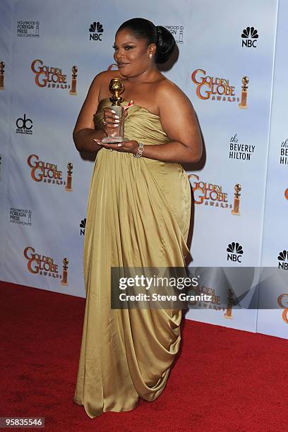 Actress Mo'nique poses in the press room at the 67th Annual Golden Globe Awards at The Beverly Hilton Hotel on January 17, 2010 in Beverly Hills,...