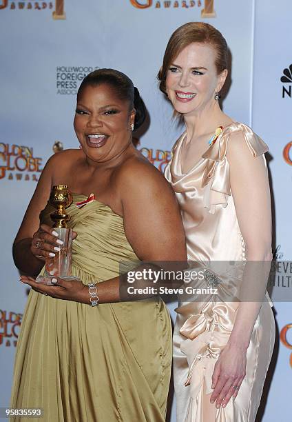 Actresses Mo'nique and Nicole Kidman pose in the press room at the 67th Annual Golden Globe Awards at The Beverly Hilton Hotel on January 17, 2010 in...