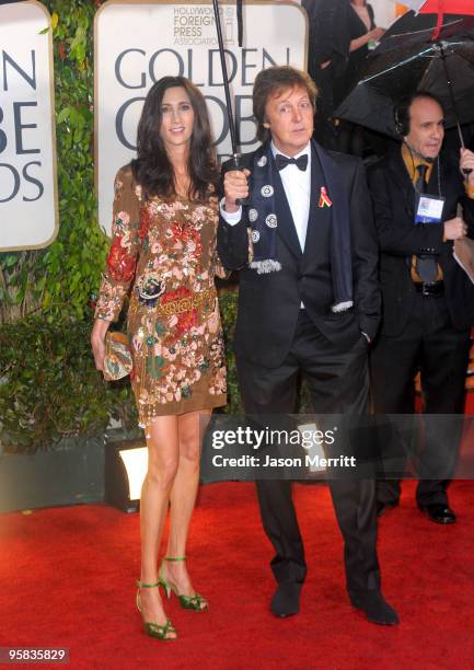 Nancy Shevell and musician Paul McCartney arrive at the 67th Annual Golden Globe Awards held at The Beverly Hilton Hotel on January 17, 2010 in...