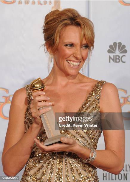 Actress Toni Collette poses with her Best Performance by an Actress in a Television Series - Musical or Comedy award for "United States of Tara" in...
