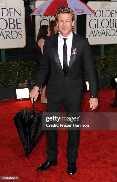 Actor Simon Baker arrives at the 67th Annual Golden Globe Awards held at The Beverly Hilton Hotel on January 17, 2010 in Beverly Hills, California.