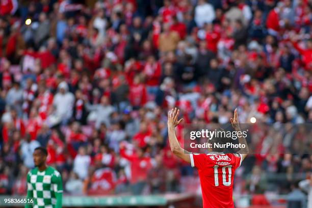 Benfcas Forward Jonas from Brazil celebrating after scoring a goal during the Premier League 2017/18 match between SL Benfica and Moreirense FC, at...