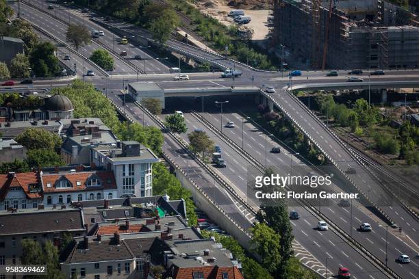 Cars drive along the highway A 103 on May 09, 2018 in Berlin, Germany.