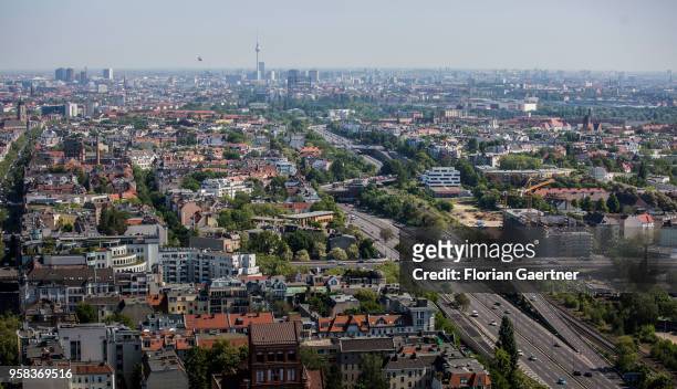 The cityscape is seen fron the so called 'Steglitzer Kreisel' on May 09, 2018 in Berlin, Germany.