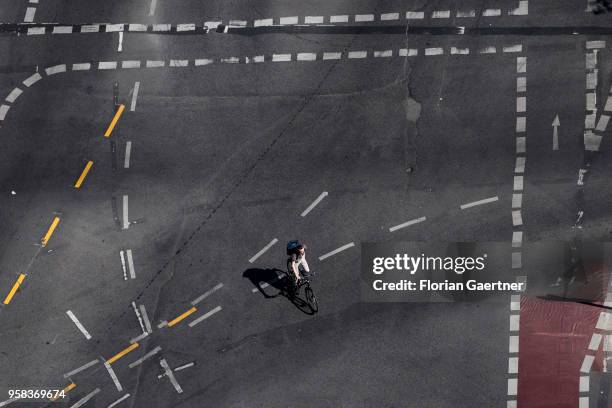 Cyclist is pictured on crossroads on May 09, 2018 in Berlin, Germany.