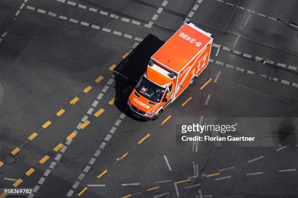 Car of the fire brigade is pictured on a crossroads on May 09, 2018 in Berlin, Germany.