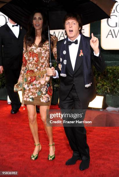 Musician Paul McCartney and girlfriend Nancy Shevell arrives at the 67th Annual Golden Globe Awards held at The Beverly Hilton Hotel on January 17,...