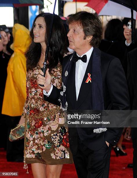 Musician Paul McCartney and girlfriend Nancy Shevell arrives at the 67th Annual Golden Globe Awards held at The Beverly Hilton Hotel on January 17,...