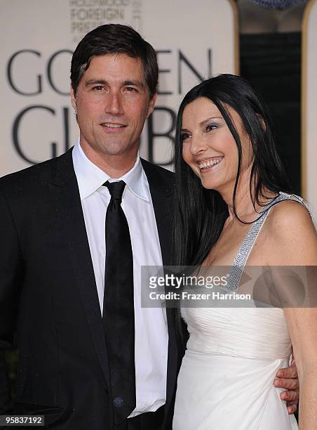 Actor Matthew Fox and wife Margherita Ronchi arrives at the 67th Annual Golden Globe Awards held at The Beverly Hilton Hotel on January 17, 2010 in...