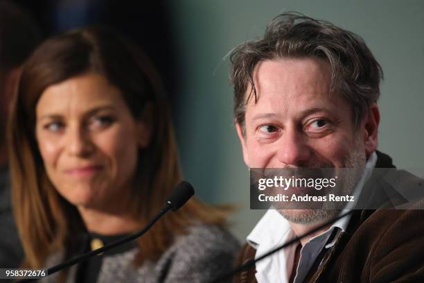 Actress Marina Fois and actor Mathieu Amalric attend the press conference for "Sink Or Swim " during the 71st annual Cannes Film Festival at Palais...