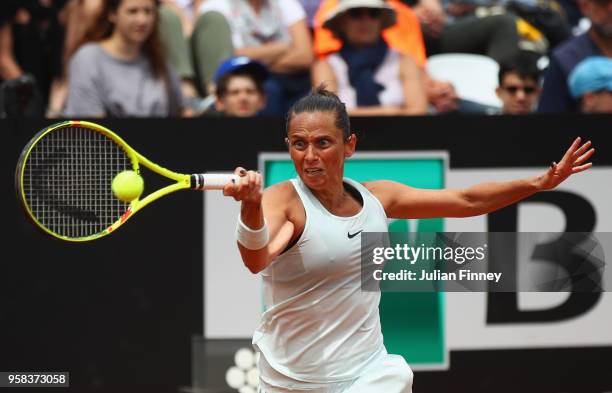 Roberta Vinci of Italy plays a forehand during the Women's singles first round match against Aleksandra Krunic of Serbia on day two of the...