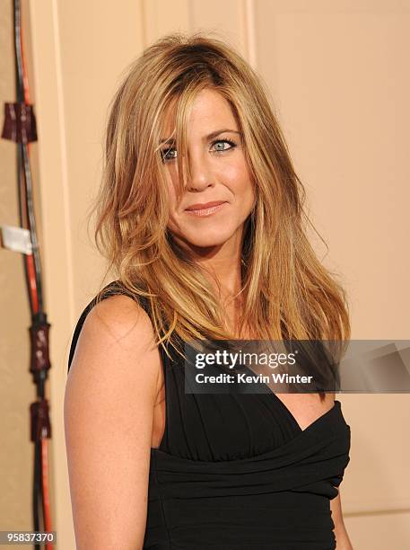 Actress Jennifer Aniston poses in the press room at the 67th Annual Golden Globe Awards held at The Beverly Hilton Hotel on January 17, 2010 in...