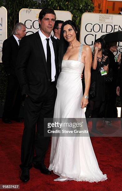 Actor Matthew Fox and guest arrive at the 67th Annual Golden Globe Awards at The Beverly Hilton Hotel on January 17, 2010 in Beverly Hills,...