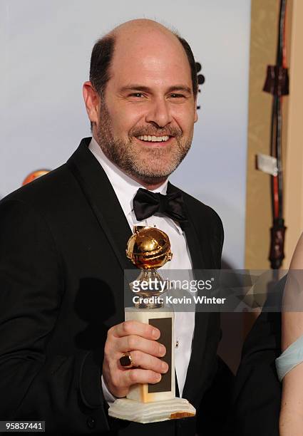 Series creator and executive producer Matthew Weiner, winner of Best Television Series - Drama award for "Mad Men" poses in the press room at the...