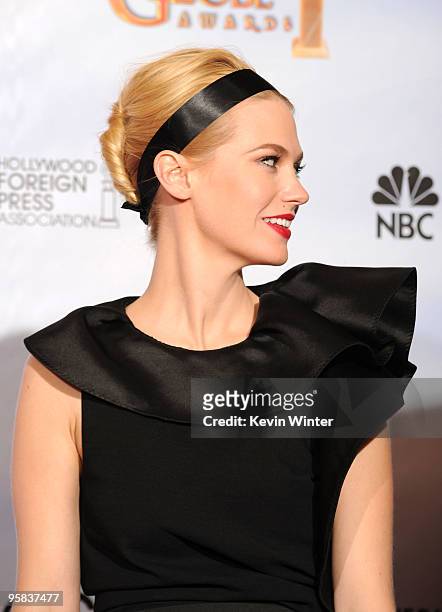 Actress January Jones, winner of Best Television Series - Drama award for "Mad Men" poses in the press room at the 67th Annual Golden Globe Awards...