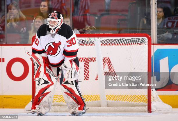 Goaltender Martin Brodeur of the New Jersey Devils in action during the NHL game against the Phoenix Coyotes at Jobing.com Arena on January 14, 2010...