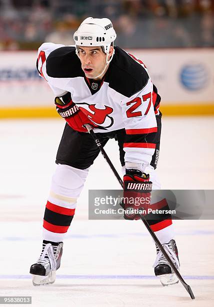 Mike Mottau of the New Jersey Devils in action during the NHL game against the Phoenix Coyotes at Jobing.com Arena on January 14, 2010 in Glendale,...
