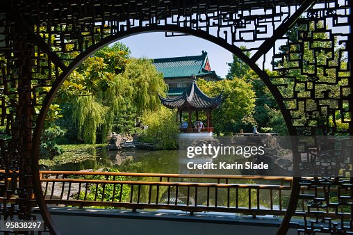 View through screen in a classical Chinese garden, View through screen in a classical Chinese garden,